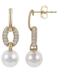 Pearls - Imperial 14K 0.80 Ct. Tw. Diamond 8-8.5Mm Akoya Pearl Earrings - Lyst