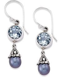 Samuel B. - Silver 3.10 Ct. Tw. Blue Topaz & 5mm Pearl Drop Earrings - Lyst