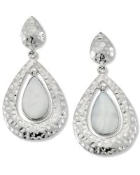 Samuel B. - Silver Pearl Hammered Drop Earrings - Lyst