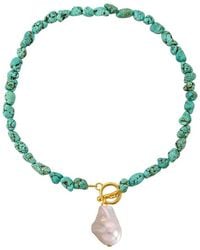 Liv Oliver - 18k Plated 18.70 Ct. Tw. Turquoise 22mm Pearl Necklace - Lyst