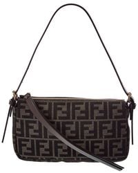 Fendi - Zipper Top Small Ff Jacquard & Leather Shoulder Bag - Lyst