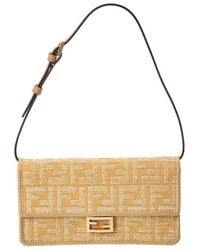 Fendi - Baguette Ff Jacquard Raffia & Leather Wallet On Chain - Lyst