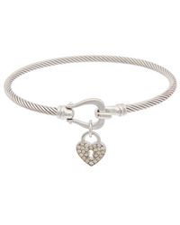 Italian Gold Over Silver - Meshmerise 18K Vermeil 0.20 Ct. Tw. Diamond Heart Charm Bangle Bracelet - Lyst