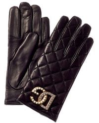 Dolce & Gabbana Dg Logo Cashmere-lined Quilted Leather Gloves - Black