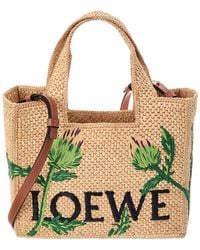 Loewe - Logo Small Raffia & Leather Tote - Lyst