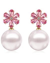 Kai Fine Jewelry - 14K 2.33 Ct. Tw. Diamond & Tourmaline & 12-13Mm Pearl Drop Earrings - Lyst