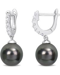 Rina Limor - Silver 0.36 Ct. Tw. White Topaz 8.5-9mm Pearl Drop Cuff Earrings - Lyst