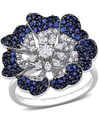 Rina Limor - 14k 1.85 Ct. Tw. Diamond & Blue Sapphire Floral Ring - Lyst