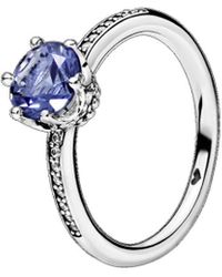PANDORA - Silver Blue Sparkling Crown Solitaire Ring - Lyst