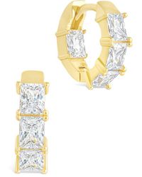 Sterling Forever - 14k Plated Cz Cosima Baguette Hoop Earrings - Lyst