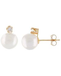 Masako Pearls 14k 0.10 Ct. Tw. Diamond & 7-8mm Akoya Pearl Earrings - Multicolor
