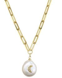 Rachel Reinhardt Jewelry - 14k Over Silver 18-20mm Pearl & Cz Paperclip Chain Necklace - Lyst