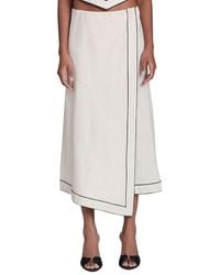 Avec Les Filles - Asymmetrical Faux Wrap Linen-Blend Midi Skirt - Lyst