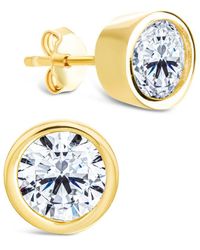 Sterling Forever - 14k Over Silver Cz Round Cut Bezel Set Stud Earrings - Lyst
