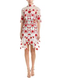 Size white sheath dress with red roses