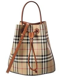 Burberry - Small Check Coated Canvas & Leather Bucket Bag - Lyst