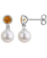Rina Limor - 0.58 Ct. Tw. Citrine & 7-7.5Mm Pearl Stud Earrings - Lyst