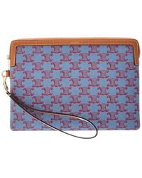 Celine - Triomphe Small Canvas & Leather Clutch - Lyst