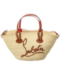 Christian Louboutin - Cabata Mini Raffia & Leather Basket Tote - Lyst