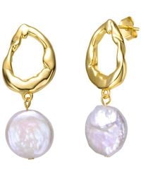 Genevive Jewelry - 14k Over Silver 13mm Pearl Dangle Earrings - Lyst