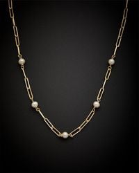Italian Gold - 14k 5-6mm Pearl Paperclip Chain Necklace - Lyst