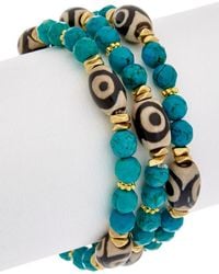 Rachel Reinhardt Jewelry - Set Of 3 14k Plated Gemstone Stretch Bracelet - Lyst