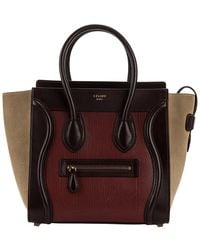 Celine - Brown & Dark Red Grained Leather Luggage Handbag (authentic Pre-loved) - Lyst