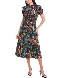 Adrianna Papell - Smocked Waist Midi Dress - Lyst