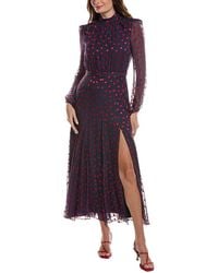 Saloni - Polka Dot Devore Silk-Blend Midi Dress - Lyst