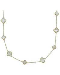 Belpearl - Silver Pearl Cz Clover Necklace - Lyst