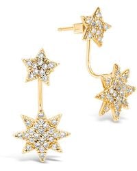 Sterling Forever - 14k Plated Cz Burst Jacket Earrings - Lyst