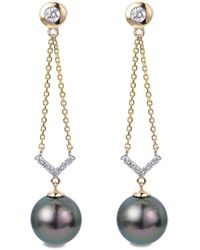 Pearls - 14k 0.17 Ct. Tw. Diamond 8-8.5mm Pearl Earrings - Lyst