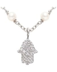 Jane Basch - Silver 0.15 Ct. Tw. Diamond 2mm Pearl Hamsa Necklace - Lyst