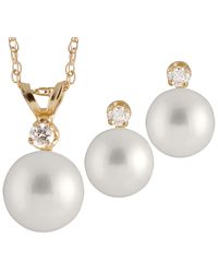 Splendid - 14k 0.15 Ct. Tw. Diamond & 7-7.5mm Freshwater Pearl Necklace & Earrings Set - Lyst