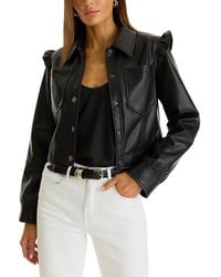 The Noli Shop - Chantal Ruffle Sleeve Leather Jacket - Lyst