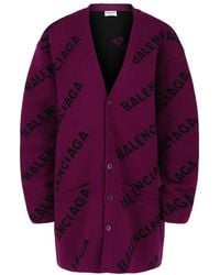 Balenciaga - Allover Logo Wool-Blend Cardigan - Lyst