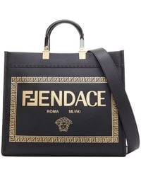 Fendi - Leather X Versace Fendace Sunshine Logo Print Shopper Tote (Authentic Pre-Loved) - Lyst