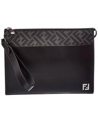Fendi - Ff Canvas & Leather Clutch - Lyst