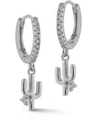 Glaze Jewelry - Rhodium Plated Cz Cactus Huggie Earrings - Lyst