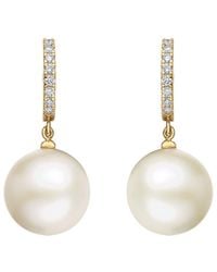 Effy Fine Jewelry - 14K 0.39 Ct. Tw. Diamond & Fresh Water Pearl 15Mm Pearl Earrings - Lyst