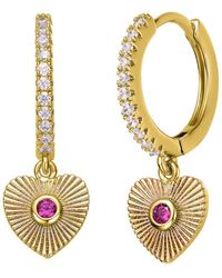 Rachel Glauber - 14k Plated Cz Sunray Heart Dangle Hoops - Lyst