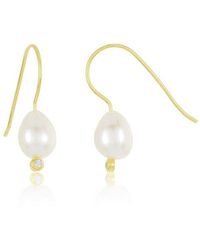 Sterling Forever 14k Over Silver 9mm Faux Pearl Cz Dangle Earrings - White