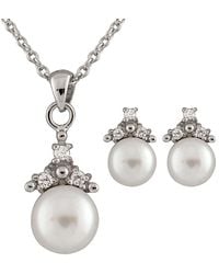 Splendid - Silver 6-7mm Freshwater Pearl & Cz Earrings & Necklace Set - Lyst