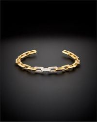 Italian Gold Over Silver - 18k 0.15 Ct. Tw. Diamond Link Cuff - Lyst