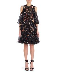 Alexander McQueen Ruffled Cold-shoulder Silk Blend Dress - Black