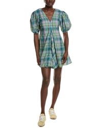 Ganni - Seersucker Check V-neck Mini Dress - Lyst