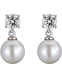 Genevive Jewelry - Silver Pearl & Cz Earrings - Lyst