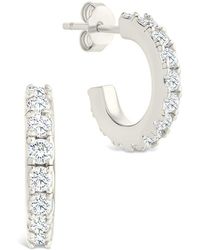 Sterling Forever - Silver Cz Bezel Statement Tube Hoop Earrings - Lyst