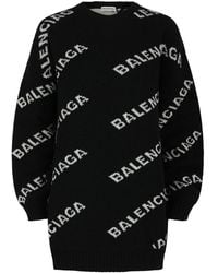 Balenciaga - Allover Logo Knit Camel & Wool-Blend Sweater - Lyst