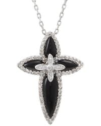 Diamond Select Cuts - Silver 0.22 Ct. Tw. Diamond & Onyx Cross Necklace - Lyst